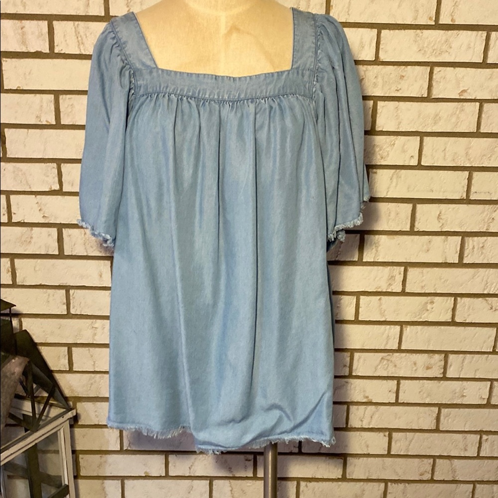 a.n.a Blue Smocked Flutter Sleeve Tunic